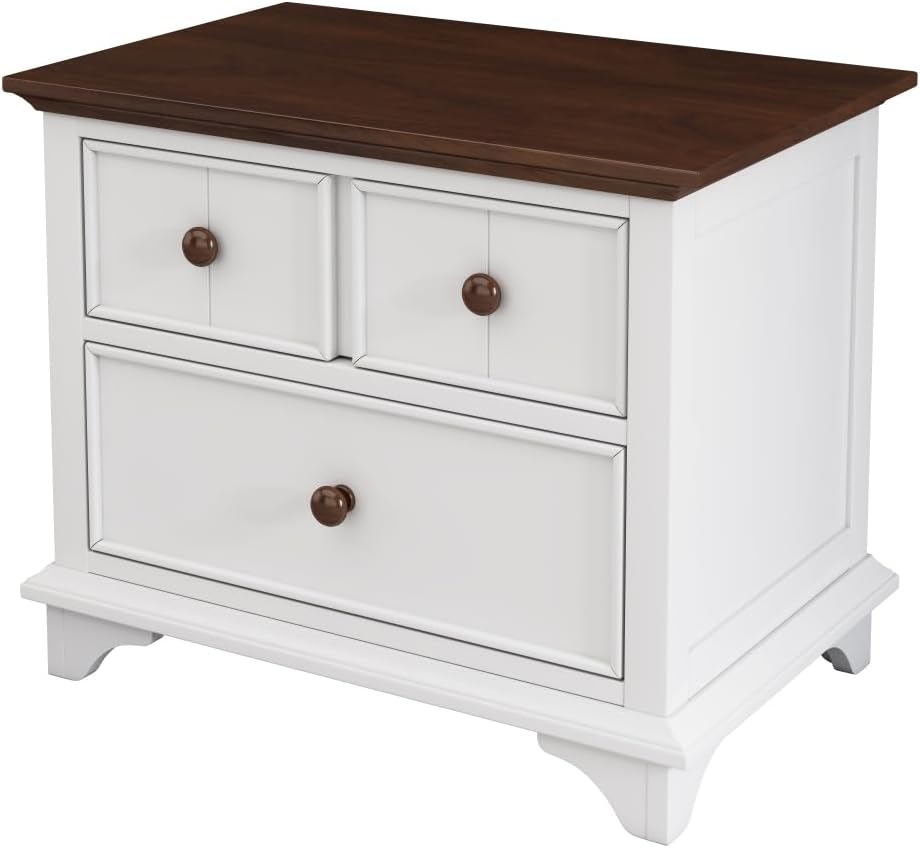 Two-Drawer Nightstand Kids Night Stand,End Side Table for Bedroom, Living Room, Kids' Room, White+Walnut (White+Walnut + Wood)