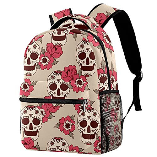 Sac à dos voyage tête de mort fleurs avec filet gourde mixte