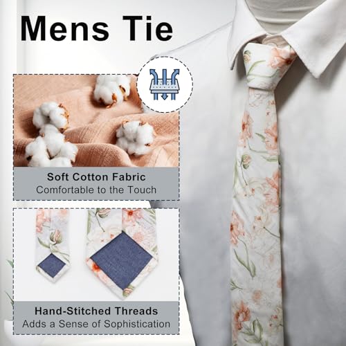 Image of Luckyvestir Ties for Men, Sage Green Cotton Floral Tie 2.76 inch Flower Printed Men's Neckties for Wedding /Groomsmen /Suit /Party