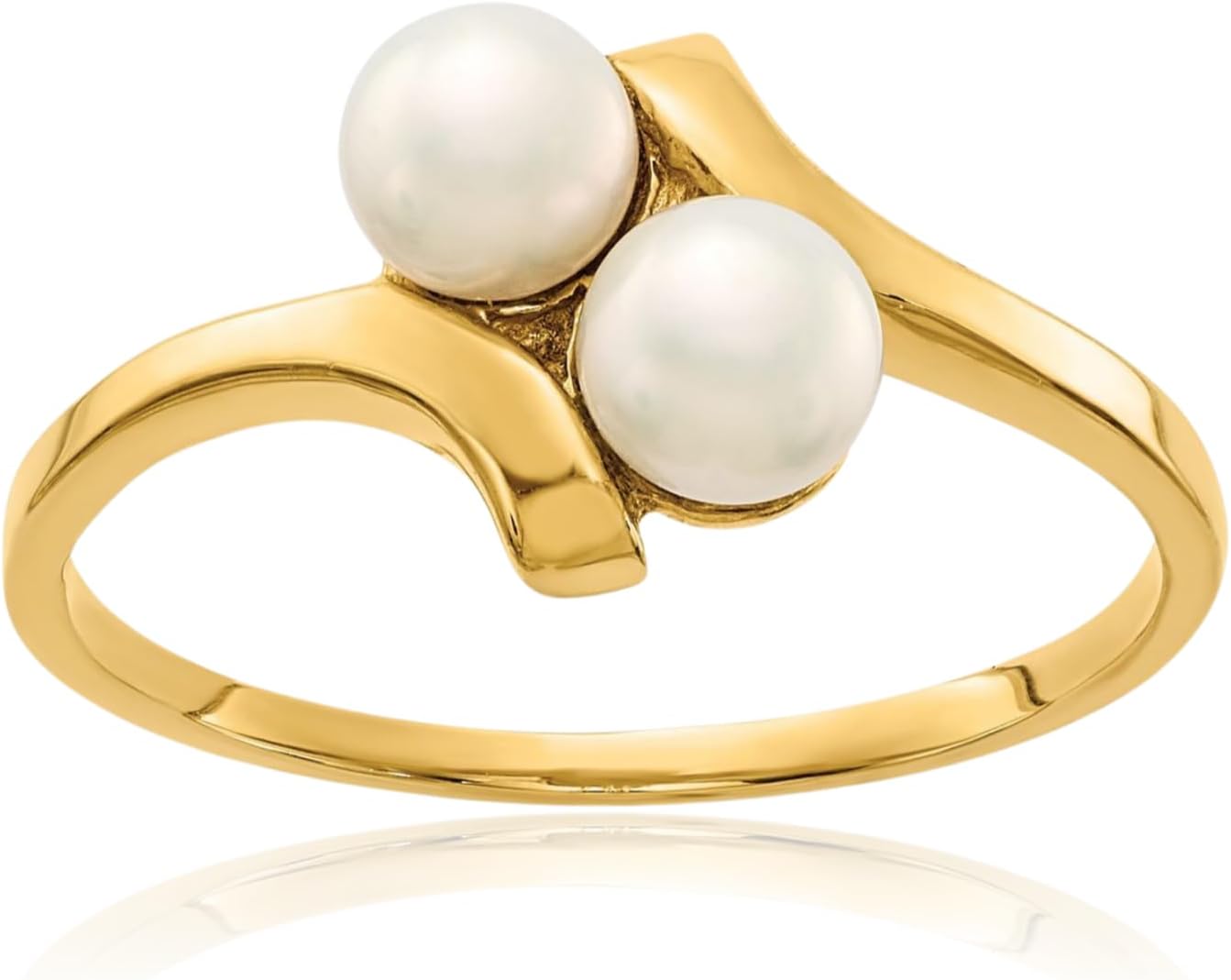 IceCarats 14K Solid Yellow Gold Freshwater Pearl Statement Twisted Fashion Ring 4mm Slim Band Prong Set