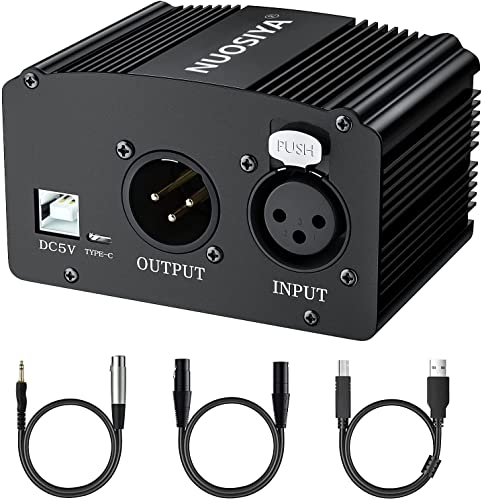 Nuosiya Phantom Power 48V, 1-Channel 48V Phantom Power Supply Set With Usb Cable/3.5Mm To Xlr Cable 6 Ft/Xlr Cable 6 Feet For Any Condenser Microphone Music Recording Equipment #TOP19