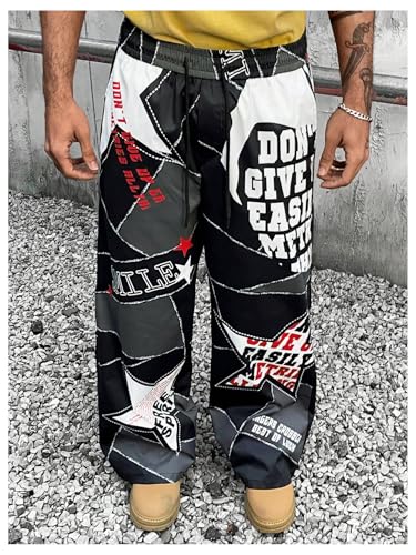 Men's Y2K Wide Leg Pants Star Print Drawstring Baggy Track Pants Streetwear Trousers2