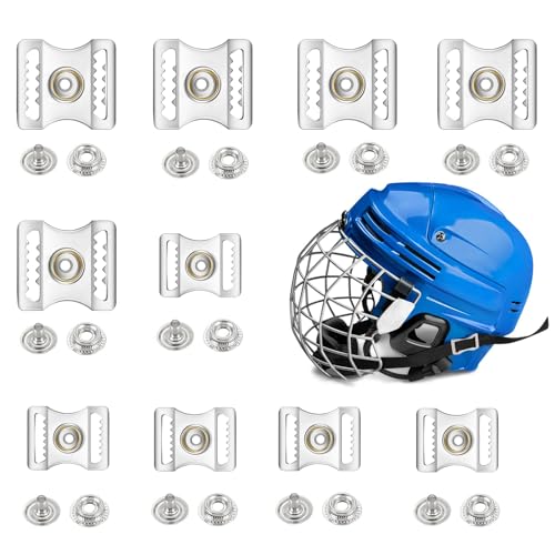 10 Sets Stainless Steel Sports Helmets Buckle Includes 5 Sets 26 x 20 mm Buckle and 5 Sets 28 x 34 mm Buckle Sports Helmet Chin Strap Adapter Helmet Repair Kit for Football Baseball Hockey Sports