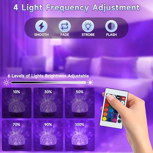 Image of Northern Lights Ocean Wave Table Lamp Projector, 16 Colors Dynamic Rotating Underwater Wave Lights, Rounded Aurora Glow Projector Night Light with Remote Control for Bedroom Bed Kids Adults Baby Room
