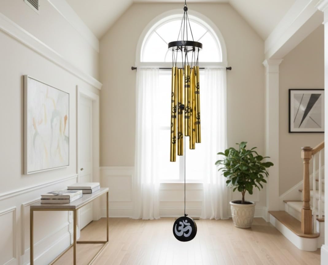 Feng Shui Metal Wind Chime with 5 Golden Rods for Home, Office, Bedroom, Indoor, Outdoor Positive Energy Garden Decor Small Size 1