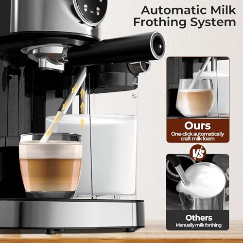 Image of Electactic Espresso Machine 20 Bar, Super Compact Espresso Maker Stainless Steel with Touch Screen, Professional Coffee Machine, Automatic Milk Frother for Cappuccino