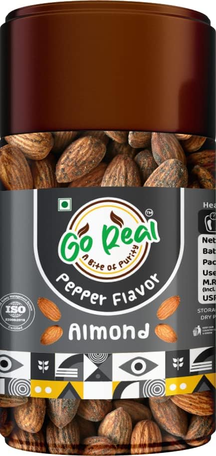 Go Real Premium Flavoured (Pepper) Almonds 180g Pack JAR | Premium Badam | High in Fiber & Boost Immunity | Real Nuts | Gluten Free