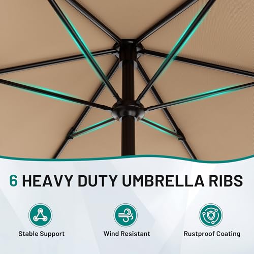 AreShark 10 FT Patio Umbrella for Outdoor, Outdoor Table Umbrella with Push Button Tilt and Crank, Outdoor Patio Umbrellas with 6 Sturdy Ribs, Patio Umbrellas for Market, Garden, P image 8