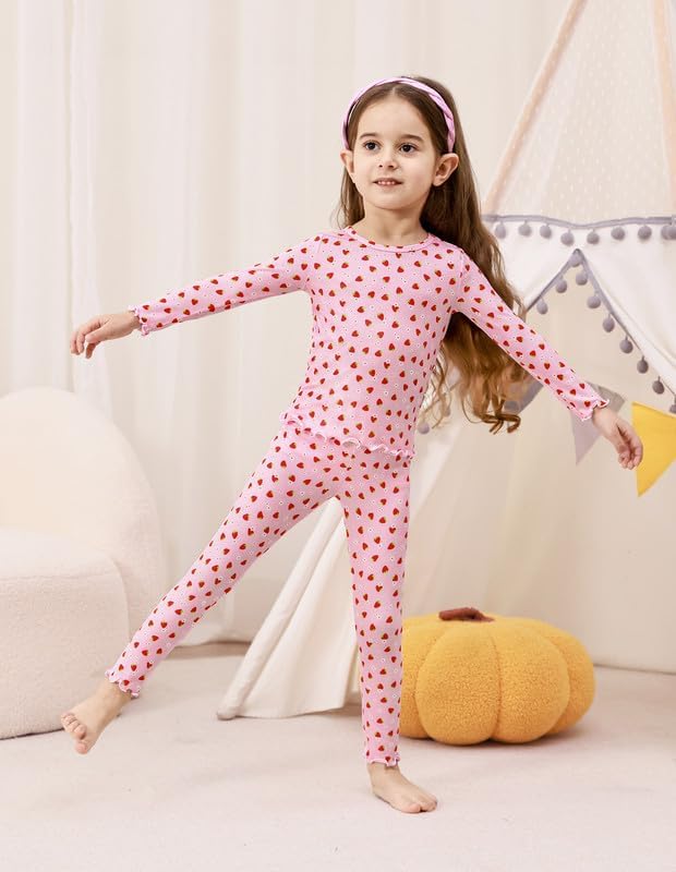 Toddler Girls Pajama Set 2 Piece Ribbed Long Sleeve Top Pants Sleepwear Little Girl's Viscose from Bamboo Pjs - Image 3