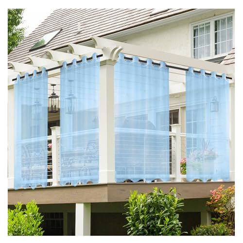 Cortina para exteriores con ojales superiores para colgar fácilmente, cortina de gasa impermeable para porche, balcón, jardín, cenador y dormitorio, tamaños personalizables, azul, 132 x 213 cm, 1