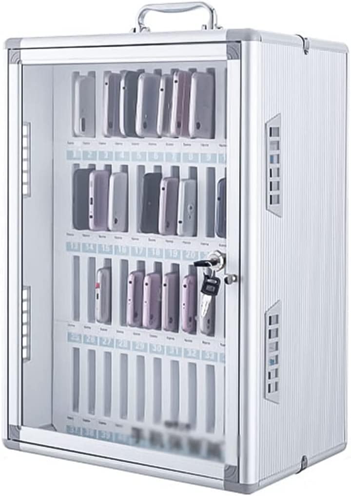 Aluminum Alloy Storage Cabinet for Cell Phones, Cell Phones Holder Storage Box, Wall-Mounted with A Locked Can Be Carried By Hand (48)