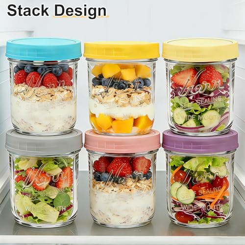 Image of Mason Jars, 16 oz Overnight Oats Containers with Lids, Glass Jars with Lid