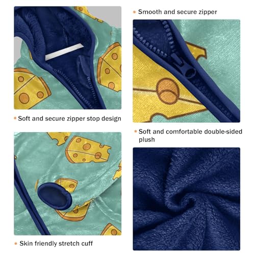 Cheese Slices on Light Blue Toddler Fleece Jacket Girl Boys Hooded Fleece Jacket Coat Warm Outwear Zip-up 3-10T3