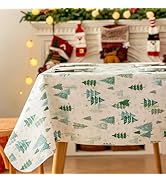 Seenus Plastic Christmas Rectangle Table Cloth with Flannel Backing, Pine Tree Print Waterproof N...