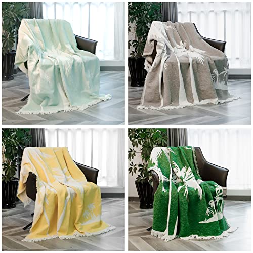 Zonli Mint Green Chenille Throw Blanket, (55” X 65”), Decorative Boho Throw Blanket, Soft Velvety Texture, Coco Tree Pattern With Fringe Tassel, For Sofa Chair Couch Bed Living Bed Room #TOP6