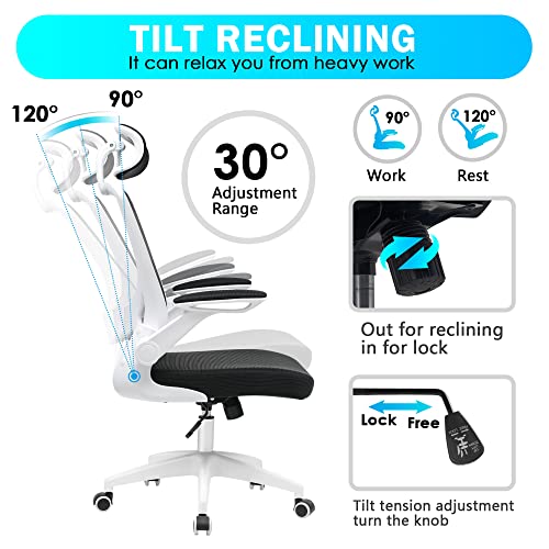 Kerdom Ergonomic Office Chair, Breathable Mesh Desk Chair, Lumbar Support Computer Chair With Headrest And Flip-Up Arms, Swivel Task Chair, Adjustable Height Gaming Chair #TOP3