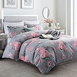 MOONLIGHT20015 King Size Duvet Cover Sets Soft Printed Luxury Bedding Set Brushed Microfiber Duvet Covers with Pillowcases (Grey Bouquet 230x220 CM)
