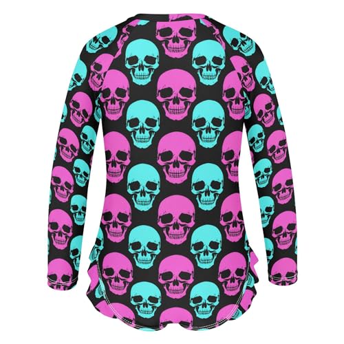 Skull Girls Long Sleeve Rashguard Swimsuit UV Protection One-Piece Swimwear Bathing Suit B04043573