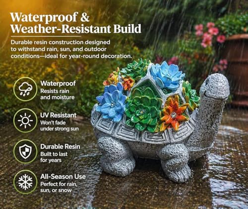 Image of XERGY Solar Powered Garden Decor Turtle Resin Statue with 6 Warm White LED Lights, Waterproof, Dusk to Dawn Sensor for for Lawn, Terrace & Balcony Decor (Grey)