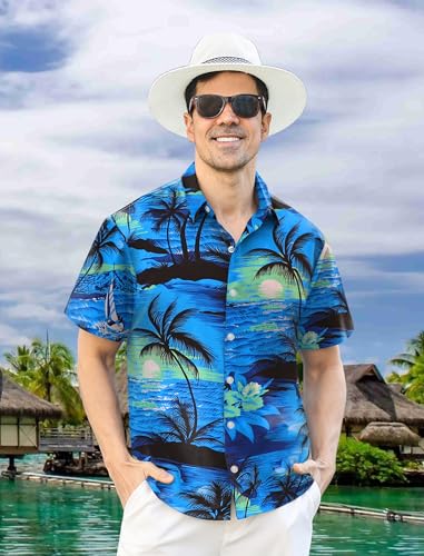 Hawaiian Shirt for Men Short Sleeves Tropical Printed Casual Button Down Summer Beach Floral Shirts4