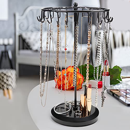 Belle Vous Zwart Metalen Roterende Sieraden Houder Display Standaard (23 Haken) – H34,8 x B20,5 cm – Hang Organizer Toren Rek – Opslag Voor Kettingen & Armbanden, Ringen & Oorbellen