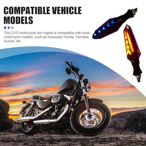 MOXRUQ 4-Pack LED Motorcycle Turn Signals, Universal Arrow Flowing Blinkers with Daytime Running Lights, Double-Sided Flowing Turn Indicators, Cool Modified Accessories for Motorcycles Bikes (Red)
