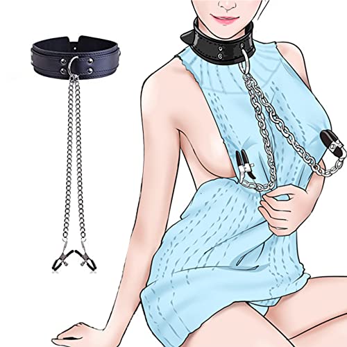 Image of Nipple Clamps with Collar Choker, Nipple Clamps with Necklace Chain Sex Toy Body Breast Clamps Nipple Clips for Woman Ladies Men Gay Adults Couples BDSM SM Fetish Flirting Slave Role Play
