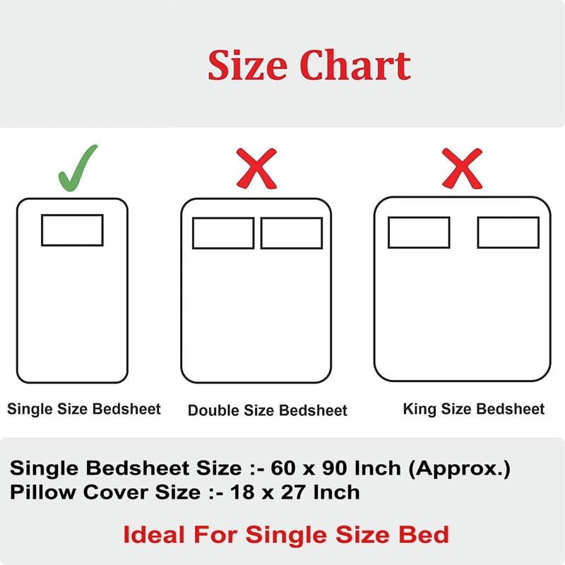 Image of Polycotton Single Bed Bedsheet, Flat Sheet with 1 Pillow Cover, Queen (60x90 inch), 300 TC, Blue & Cream, Set of 2