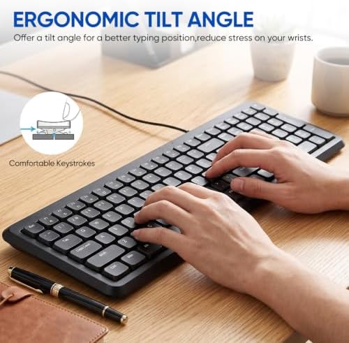 Guiheng Wired Computer Keyboard, Plug Play USB, Large Number Pad, LED Indicators,Ergonomic, Anti-Wear Letters Full Size Keyboard,for Windows Mac PC Laptop-Black - 3