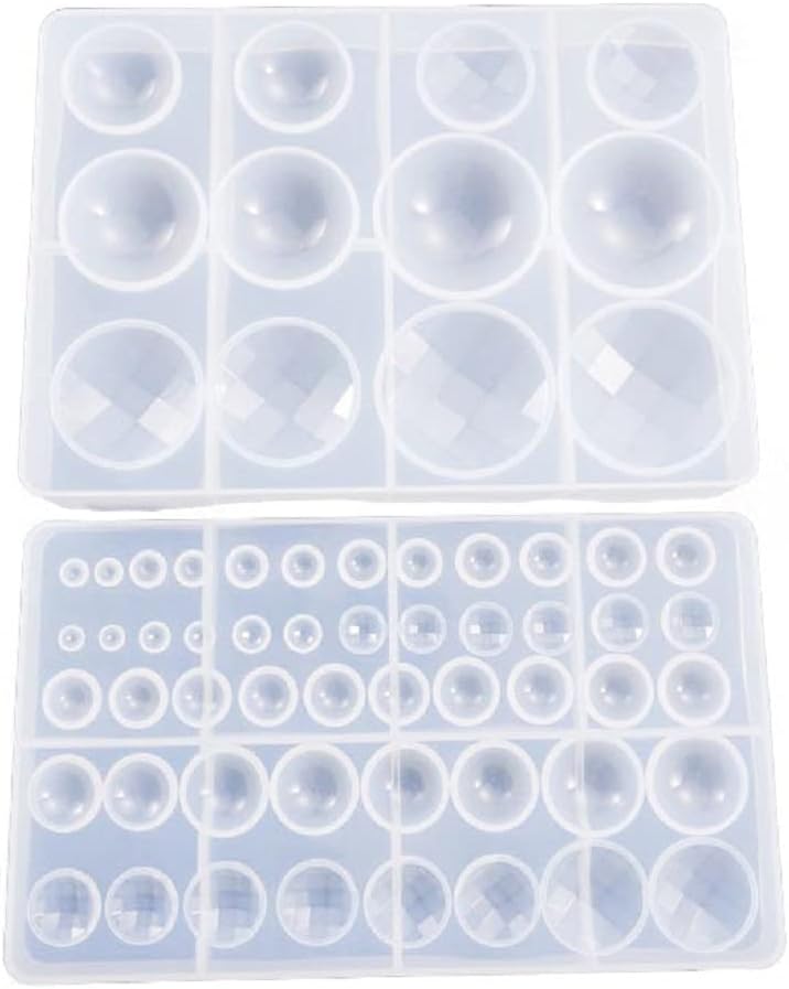 Yalulu 2Pc/Set Various DIY 0.5cm-6cm Half Round Cabochon Gem Resin Silicone Casting Molds for Epoxy Resin Jewelry Making Mould