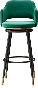 Kitchen Velvet Bar Stools Set of 1/2/3/4 Upholstered Seat Swivel Footrest Barstools with Back & Footrest Kitchen, Dining Chair for Home(1 PCS Green Black,75cm)