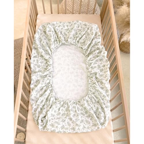 Image of lulumoon Baby Muslin Crib Sheets: Soft & Breathable Fitted Crib Sheets for Boys - Green Leaf Sheets for Standard Crib 2Pack