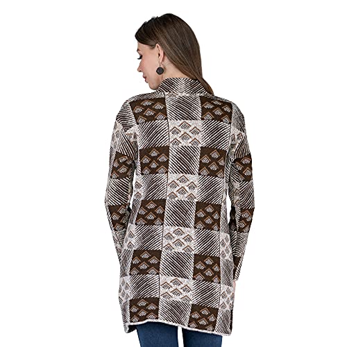 Image of LADY WILLINGTON Women's Wool Round Neck Cardigans With Side Pockets (LONGPRINTCOAT Walnut Brown 2XL)
