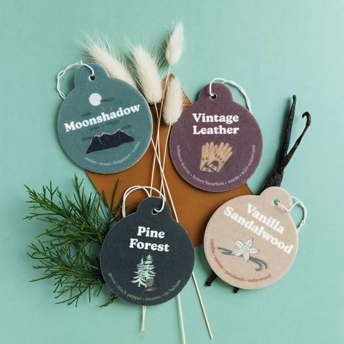 Image of Happy Wax Earthy Mix Car Charms 4-Pack - Includes: Moonshadow, Pine Forest, Vanilla Sandalwood and Vintage Leather
