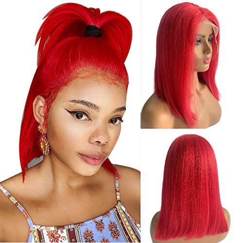 Red Bob Wigs Pre Plucked 13x6 Lace Front Human Hair Wigs 14 Inch Middle Part Hairline Baby Hair Around Glueless Wig Bleached Knots Thick 150% Density Full Ends Soft Blunt Cut Wig for Black Women