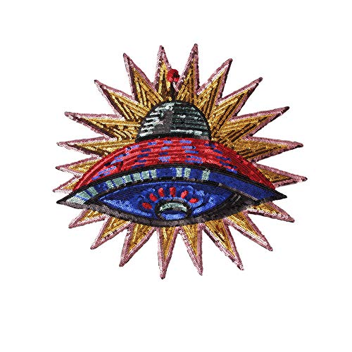 HMQD Sequined Alien UFO Patch Cartoon Garment Appliques Sew On Clothes Coat Accessory Planet Stickers Patches