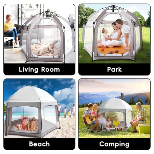 Image of Palopalo Pop Up Baby Beach Tent - UPF50+ Sun Protection Canopy & Mosquito Net, 150D Oxford Ripstop Fabric, Instant Setup Portable Playpen for Indoor & Outdoor Play, Lightweight Pack and Play Yard