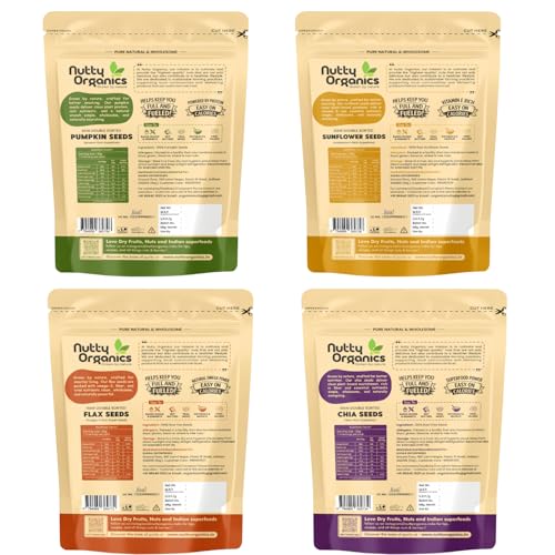 Image of Nutty Organics Premium Super Seeds Combo 800g (4 x 200g) | Super Cleaned & Double Sorted | Carefully Selected Harvest | Chia, Flax, Pumpkin & Sunflower Seeds | Protein, Fiber & Omega-3 Rich