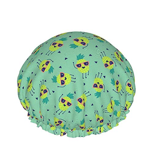 Cool Childish Pineapple Shower Cap Women Double Layer Waterproof Bath Cap Eva Lining Design For All Hair Lengths