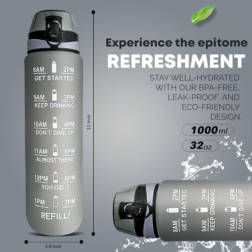K-MART 1 Litre Water Bottle With Time Markings | BPA Free & Non-Toxic Drinks Bottle | Leakproof Sports Water Bottle 1l For Gym Bottle, Running Bottle, Cycling, School & Office - Image 6