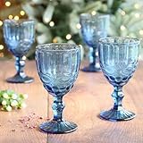 Wine Glasses Set of 6, 300 ml Vintage Red Wine Glasses, Glass Goblets Set, 10 Oz Crystal Wine Drinking Glasses, Wedding Glass Set, Cocktail Glasses for Home Restaurants, Party, Christmas, Clear Blue - Image 5