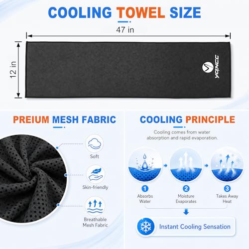 Image of YQXCC 2 Pack Cooling Towels (47 inchx12 inch), Ice Cool Neck Towel, Soft Breathable Microfiber for Yoga, Golf, Gym, Running, Camping & Hot Weather