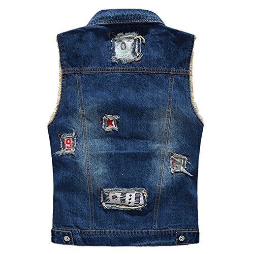 Men's Denim Vest Sleeveless Jacket Patch Designs Ripped Jeans Waistcoat2