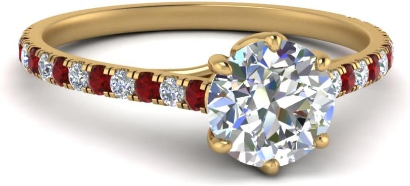 Choose Your Gemstone 6 Claw Prong Flower Basket Diamond CZ Ring Yellow Gold Plated Round Shape Side Stone Engagement Rings Lightweight Office Wear Everyday Gift Jewelry US Size 4 to 12