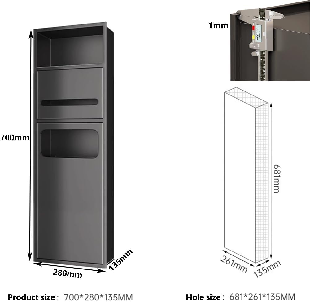 Stainless Steel Recessed Shower Niche, Waterproof Bathroom Storage Rack for Toiletries, Kitchen, Living Room, Bedroom, Hotel, Residential Use