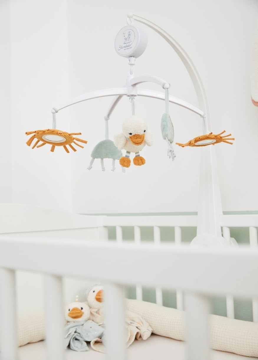 Sterntaler Baby Mobile Ente Edda Lou, Musikmobile für Jungen und Mädchen mit der Melodie Brahms Wiegenlied und weißen Gestänge, Einschlafhilfe