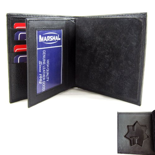 Leather Wallet Police Star Shield Id Badge Holder Sherrif Officer Police Black ! #TOP5