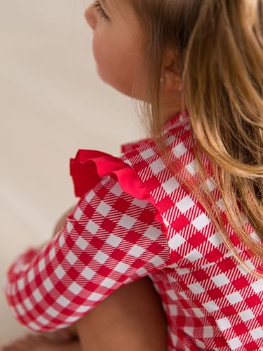 Image of RuffleButts Baby Girls Modern Skirted Rash Guard Bikini - UPF 50+ Sun Protection Swimsuit