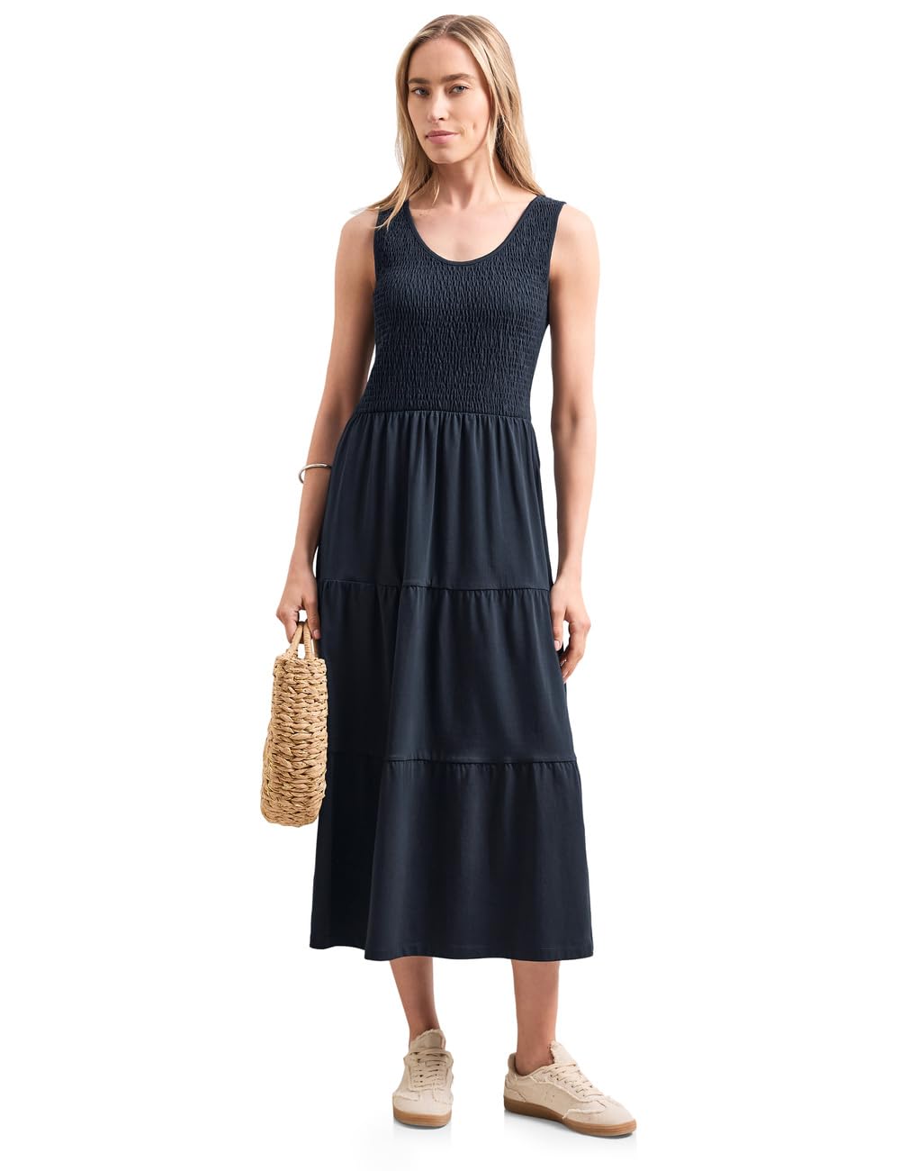 Street One Damen 1409162 Midi-Kleid mit Smok-Oberteil (1er Pack)