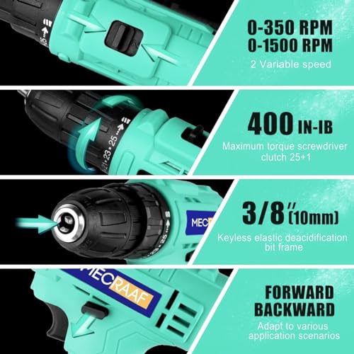 Image of HELLARO 21V Cordless Drill Machine cum Screwdriver | Two 1.5Ah Li-Ion Batteries | Torque 25+1 | 2 Speed Driver | Handheld Drills (Cordless Drill, 2battery & Charger with accessories)